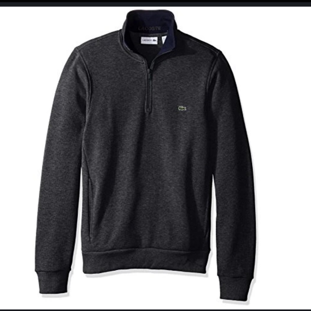Lacoste Half Zip Lightweight Interlock Sweatshirt Dark Gray Cotton Mens M 4
